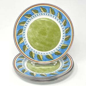 Formation Tuscan Summer Green Blue Enamelware Metal 9” Salad Plates Set Of 5